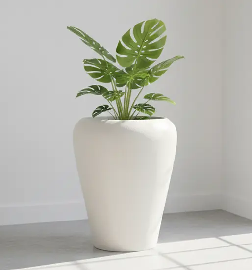 White Stone Finish Tall Planter